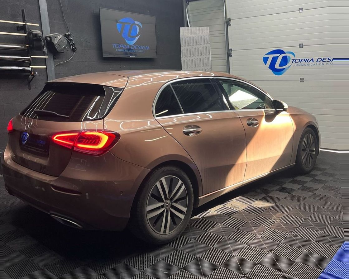 Mercedes Classe A après la pose de vitres teintées dans l’atelier Topiia Design