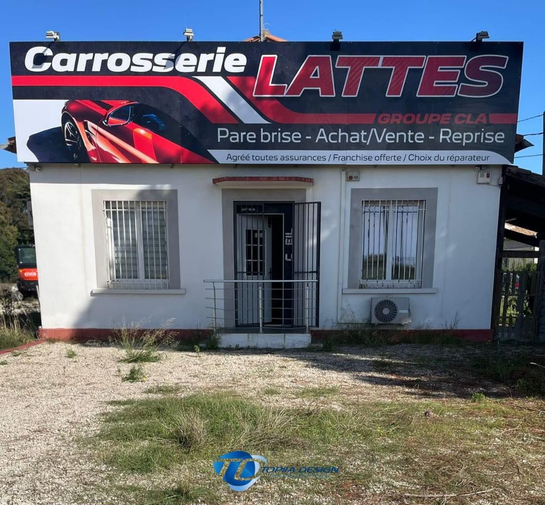 Enseigne Carrosserie Lattes réalisée par Topiia Design